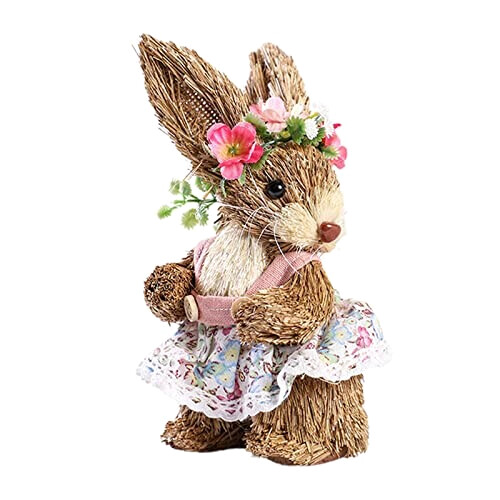 Figurine Lapin rose avec fleurs 15 cm